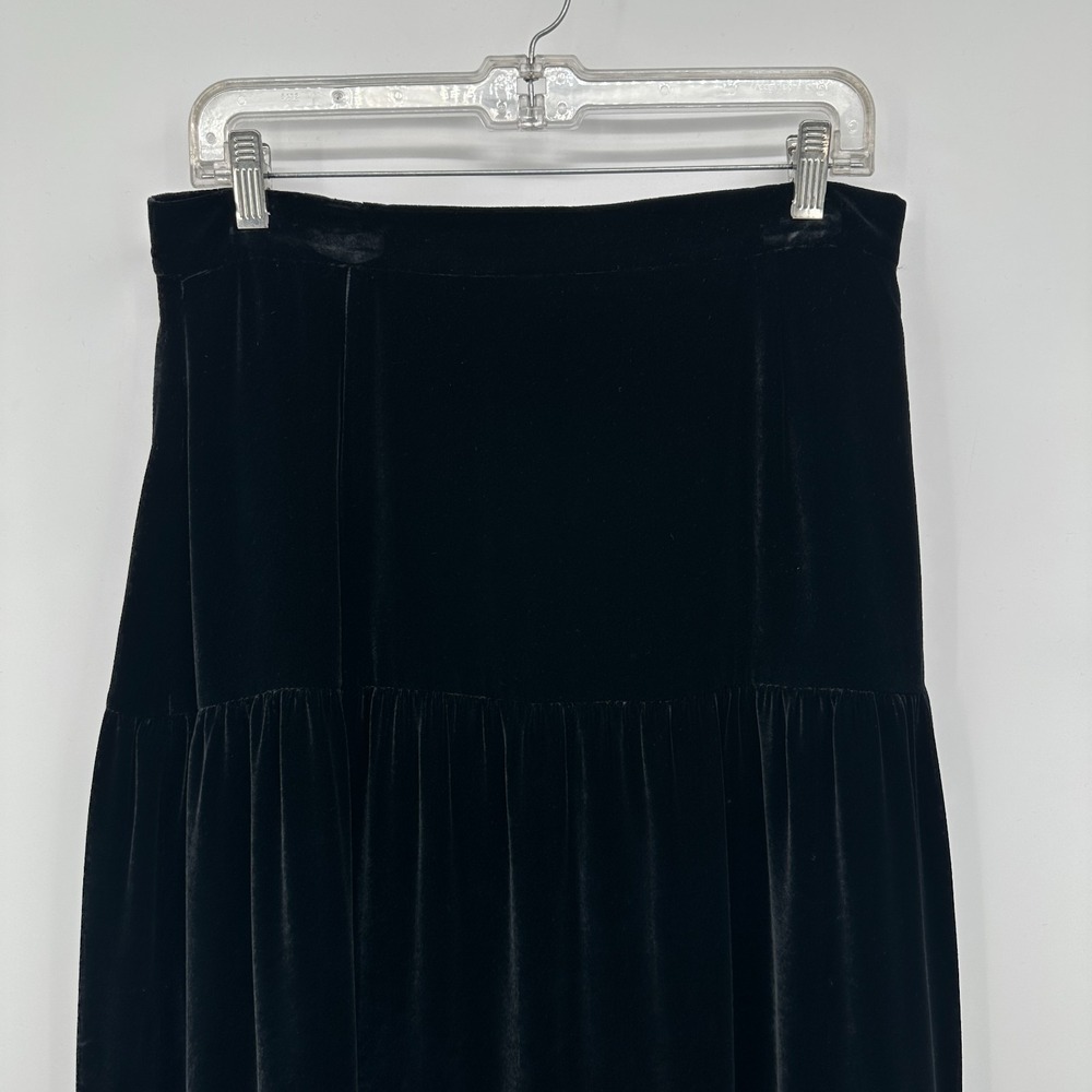 Vintage Liz Claiborne Black Velvet Maxi Skirt Size 12 Lined Tiered Romantic Silk - Picture 3 of 9